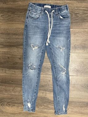 Ashley Mason Light Blue Distressed Skinny Jogger Jeans woman sz 1 stretch waist